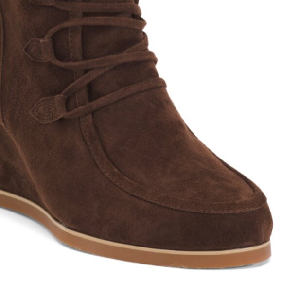 NEW CECELIA NEW YORK Suede North Star Faux Fur Wedge Boots Chocolate 667tn - Picture 4 of 5